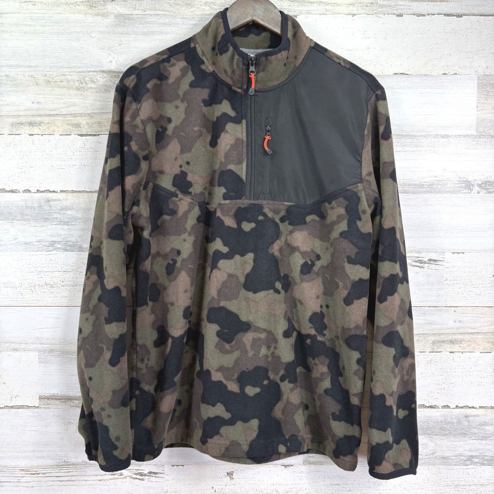 Starter Mens Camo‎ Fleece Pullover 1/4 Zip Jacket Sweatshirt Size M Olive Green